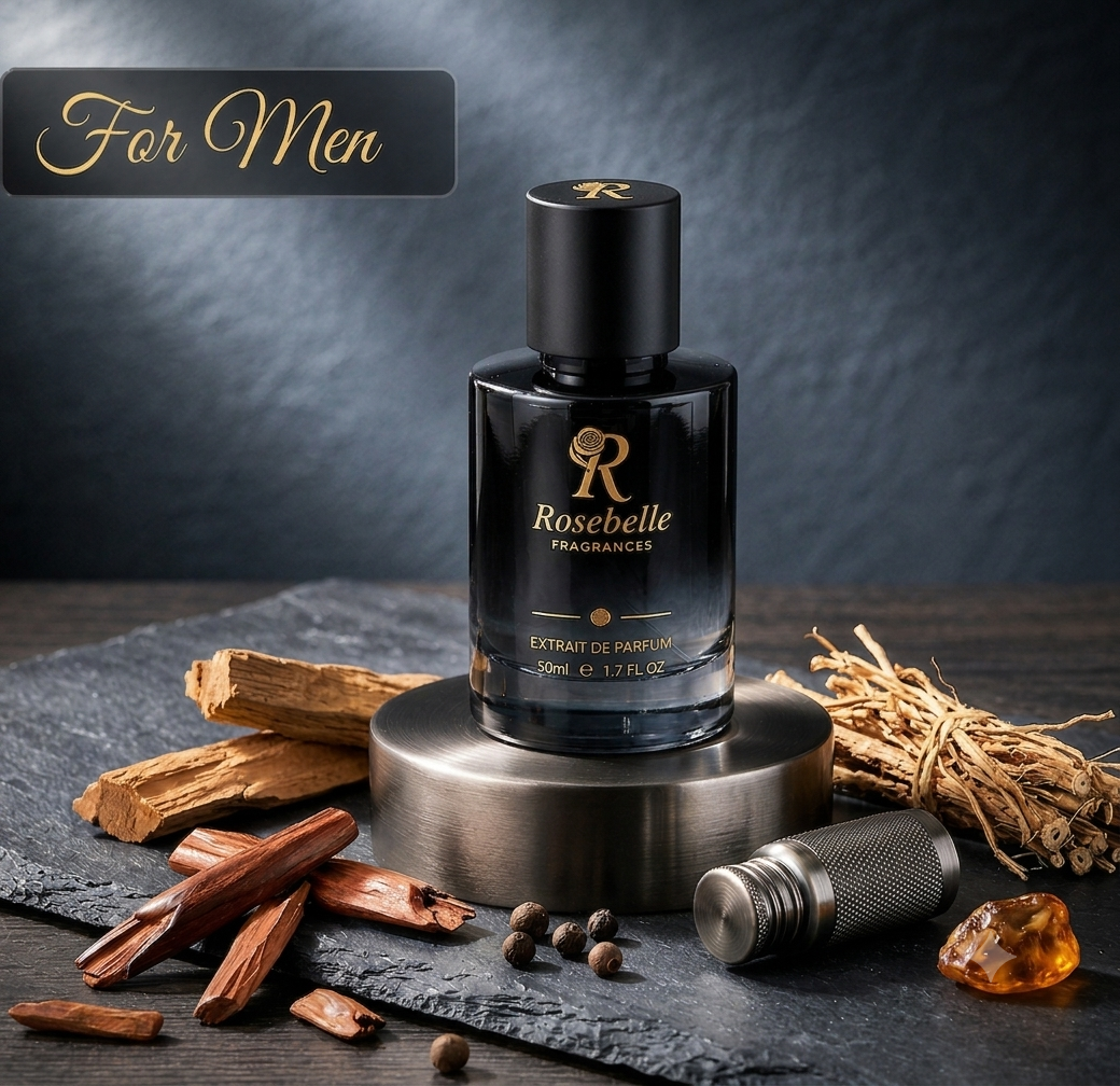 Rosebelle Fragrances men’s extrait de parfum 50ml luxury black perfume bottle